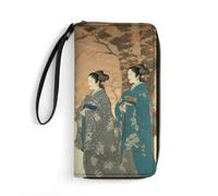 MUSM PU Leather Wallet with Wrist Strap, Zip Around Wallet 4 Card Slots & Zippered Coin Pocket, Girl Standing Under Tree Clutch Purse for Travel, Gifts, Lightweight & Secure
