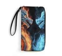 MUSM PU Leather Wallet with Wrist Strap, Zip Around Wallet 4 Card Slots & Zippered Coin Pocket, Ice And Fire Dragons Clutch Purse for Travel, Gifts, Lightweight & Secure