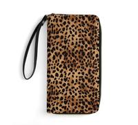 MUSM PU Leather Wallet with Wrist Strap, Zip Around Wallet 4 Card Slots & Zippered Coin Pocket, Leopard Patterned Wallpaper Clutch Purse for Travel, Gifts, Lightweight & Secure
