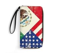 MUSM PU Leather Wallet with Wrist Strap, Zip Around Wallet 4 Card Slots & Zippered Coin Pocket, Mexican American Flag Clutch Purse for Travel, Gifts, Lightweight & Secure