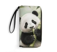 MUSM PU Leather Wallet with Wrist Strap, Zip Around Wallet 4 Card Slots & Zippered Coin Pocket, Panda Cub Eating Bamboo Clutch Purse for Travel, Gifts, Lightweight & Secure