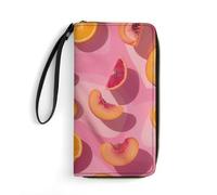 MUSM PU Leather Wallet with Wrist Strap, Zip Around Wallet 4 Card Slots & Zippered Coin Pocket, Peach And Orange Slices Clutch Purse for Travel, Gifts, Lightweight & Secure