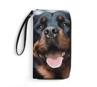 MUSM PU Leather Wallet with Wrist Strap, Zip Around Wallet 4 Card Slots & Zippered Coin Pocket, Rottweiler Dogs Tongue Head Clutch Purse for Travel, Gifts, Lightweight & Secure