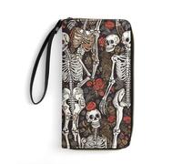 MUSM PU Leather Wallet with Wrist Strap, Zip Around Wallet 4 Card Slots & Zippered Coin Pocket, Skeletons Where Souls Meet Clutch Purse for Travel, Gifts, Lightweight & Secure