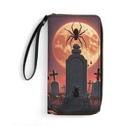 MUSM PU Leather Wallet with Wrist Strap, Zip Around Wallet 4 Card Slots & Zippered Coin Pocket, Spider Graveyard Clutch Purse for Travel, Gifts, Lightweight & Secure