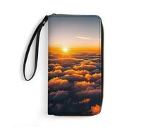 MUSM PU Leather Wallet with Wrist Strap, Zip Around Wallet 4 Card Slots & Zippered Coin Pocket, The Sky And Clouds Seen Clutch Purse for Travel, Gifts, Lightweight & Secure