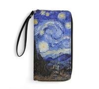 MUSM PU Leather Wallet with Wrist Strap, Zip Around Wallet 4 Card Slots & Zippered Coin Pocket, The Starry Night Clutch Purse for Travel, Gifts, Lightweight & Secure