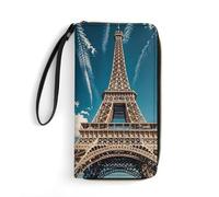 MUSM PU Leather Wallet with Wrist Strap, Zip Around Wallet 4 Card Slots & Zippered Coin Pocket, The Towering Iron Tower Clutch Purse for Travel, Gifts, Lightweight & Secure