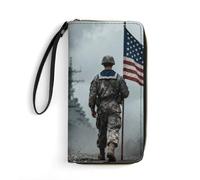 MUSM PU Leather Wallet with Wrist Strap, Zip Around Wallet 4 Card Slots & Zippered Coin Pocket, United States Marine Clutch Purse for Travel, Gifts, Lightweight & Secure