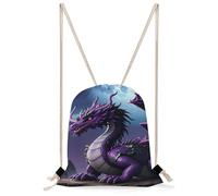 MUSM Purple Dragon Purple Moon Drawstring Backpack for Women Men - 13.8"x19.7" Lightweight Cinch Bag Large Capacity Gym Drawstring Bag Aesthetic Sackpack Sports Backpack for Travel, Beach