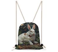 MUSM Rabbit And Butterfly Drawstring Backpack for Women Men - 13.8"x19.7" Lightweight Cinch Bag Large Capacity Gym Drawstring Bag Aesthetic Sackpack Sports Backpack for Travel, Beach