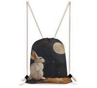MUSM Rabbit And Moon Drawstring Backpack for Women Men - 13.8"x19.7" Lightweight Cinch Bag Large Capacity Gym Drawstring Bag Aesthetic Sackpack Sports Backpack for Travel, Beach