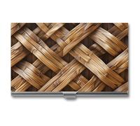 MUSM Rattan Weave Pattern Business Card Holder Ultra Slim Business Card Case, Elegant Metal ID Case for Men & Women, Office, & Gifts