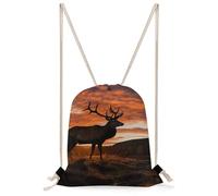 MUSM Red Deer Bull Elk Sunset Drawstring Backpack for Women Men - 13.8"x19.7" Lightweight Cinch Bag Large Capacity Gym Drawstring Bag Aesthetic Sackpack Sports Backpack for Travel, Beach