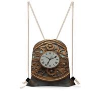 MUSM Rusty Steampunk Clock Drawstring Backpack for Women Men - 13.8"x19.7" Lightweight Cinch Bag Large Capacity Gym Drawstring Bag Aesthetic Sackpack Sports Backpack for Travel, Beach