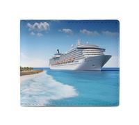 MUSM Seaside Cruise Ship Bifold Wallet for Men Women, Slim Leather Wallet with 2 Card Slots, Photo Window, 2 Cash Pockets, Compact Travel Minimalist Wallets Men Purse for Daily Use