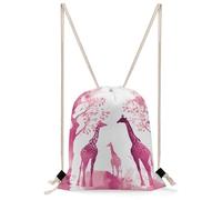 MUSM Silhouette of Peach Giraffe Drawstring Backpack for Women Men - 13.8"x19.7" Lightweight Cinch Bag Large Capacity Gym Drawstring Bag Aesthetic Sackpack Sports Backpack for Travel, Beach