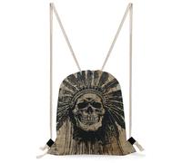 MUSM Skull And Feathers Drawstring Backpack for Women Men - 13.8"x19.7" Lightweight Cinch Bag Large Capacity Gym Drawstring Bag Aesthetic Sackpack Sports Backpack for Travel, Beach
