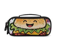 MUSM Small Makeup Bag with Handle - Durable PU Leather & Oxford Fabric Portable Mini Cosmetic Case Makeup Brush Holder for Women, A Hamburger Pencil Case for Travel Office