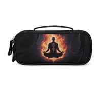 MUSM Small Makeup Bag with Handle - Durable PU Leather & Oxford Fabric Portable Mini Cosmetic Case Makeup Brush Holder for Women, Blacklight Seven Chakra Yoga Meditation Pencil Case for Travel Office