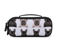 MUSM Small Makeup Bag with Handle - Durable PU Leather & Oxford Fabric Portable Mini Cosmetic Case Makeup Brush Holder for Women, French Bulldog Pencil Case for Travel Office