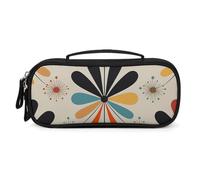 MUSM Small Makeup Bag with Handle - Durable PU Leather & Oxford Fabric Portable Mini Cosmetic Case Makeup Brush Holder for Women, Retro Modern Pencil Case for Travel Office