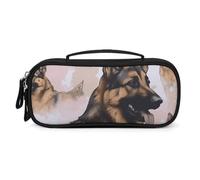 MUSM Small Makeup Bag with Handle - Durable PU Leather & Oxford Fabric Portable Mini Cosmetic Case Makeup Brush Holder for Women, German Shepherd Dog Lovers Pencil Case for Travel Office