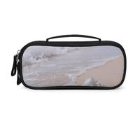MUSM Small Makeup Bag with Handle - Durable PU Leather & Oxford Fabric Portable Mini Cosmetic Case Makeup Brush Holder for Women, The Shells on Sea Shore Pencil Case for Travel Office