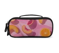 MUSM Small Makeup Bag with Handle - Durable PU Leather & Oxford Fabric Portable Mini Cosmetic Case Makeup Brush Holder for Women, Peach And Orange Slices Pencil Case for Travel Office