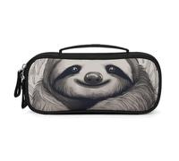 MUSM Small Makeup Bag with Handle - Durable PU Leather & Oxford Fabric Portable Mini Cosmetic Case Makeup Brush Holder for Women, Sloth My Spirit Animal Pencil Case for Travel Office