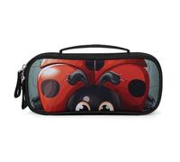 MUSM Small Makeup Bag with Handle - Durable PU Leather & Oxford Fabric Portable Mini Cosmetic Case Makeup Brush Holder for Women, Cartoon Ladybug Pencil Case for Travel Office