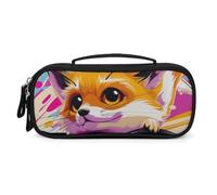 MUSM Small Makeup Bag with Handle - Durable PU Leather & Oxford Fabric Portable Mini Cosmetic Case Makeup Brush Holder for Women, Little Fox in The Car Pencil Case for Travel Office