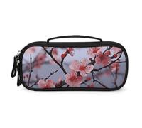 MUSM Small Makeup Bag with Handle - Durable PU Leather & Oxford Fabric Portable Mini Cosmetic Case Makeup Brush Holder for Women, Delicate Cherry Blossoms Pencil Case for Travel Office