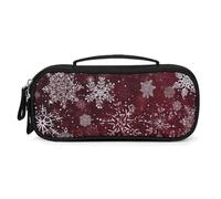MUSM Small Makeup Bag with Handle - Durable PU Leather & Oxford Fabric Portable Mini Cosmetic Case Makeup Brush Holder for Women, Snowflake Print Pencil Case for Travel Office