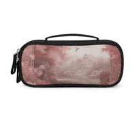 MUSM Small Makeup Bag with Handle - Durable PU Leather & Oxford Fabric Portable Mini Cosmetic Case Makeup Brush Holder for Women, Retro Peach Flowers Pencil Case for Travel Office