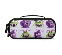 MUSM Small Makeup Bag with Handle - Durable PU Leather & Oxford Fabric Portable Mini Cosmetic Case Makeup Brush Holder for Women, Monster Color Pattern Pencil Case for Travel Office