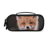 MUSM Small Makeup Bag with Handle - Durable PU Leather & Oxford Fabric Portable Mini Cosmetic Case Makeup Brush Holder for Women, Cute Little Fox Pencil Case for Travel Office