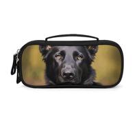 MUSM Small Makeup Bag with Handle - Durable PU Leather & Oxford Fabric Portable Mini Cosmetic Case Makeup Brush Holder for Women, German Shepherd Dog Pencil Case for Travel Office