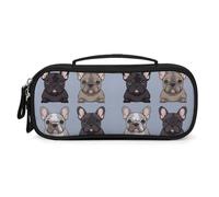 MUSM Small Makeup Bag with Handle - Durable PU Leather & Oxford Fabric Portable Mini Cosmetic Case Makeup Brush Holder for Women, French Bulldog Pencil Case for Travel Office