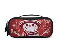 MUSM Small Makeup Bag with Handle - Durable PU Leather & Oxford Fabric Portable Mini Cosmetic Case Makeup Brush Holder for Women, Smiling Snowman Pencil Case for Travel Office
