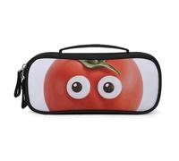MUSM Small Makeup Bag with Handle - Durable PU Leather & Oxford Fabric Portable Mini Cosmetic Case Makeup Brush Holder for Women, My Head Tomatoes Pencil Case for Travel Office