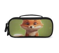MUSM Small Makeup Bag with Handle - Durable PU Leather & Oxford Fabric Portable Mini Cosmetic Case Makeup Brush Holder for Women, Cute Little Fox Pencil Case for Travel Office