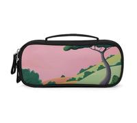MUSM Small Makeup Bag with Handle - Durable PU Leather & Oxford Fabric Portable Mini Cosmetic Case Makeup Brush Holder for Women, Some Trees And Grass Pencil Case for Travel Office