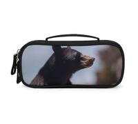 MUSM Small Makeup Bag with Handle - Durable PU Leather & Oxford Fabric Portable Mini Cosmetic Case Makeup Brush Holder for Women, Big Brown Bear Pencil Case for Travel Office
