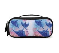 MUSM Small Makeup Bag with Handle - Durable PU Leather & Oxford Fabric Portable Mini Cosmetic Case Makeup Brush Holder for Women, Sea Animals Stingrays Pencil Case for Travel Office