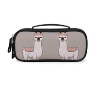MUSM Small Makeup Bag with Handle - Durable PU Leather & Oxford Fabric Portable Mini Cosmetic Case Makeup Brush Holder for Women, No Drama Llama Pencil Case for Travel Office