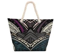 MUSM Stylish Art Deco Geometric Pattern Hemp Rope Tote Bag for Women Water-resistant Large Capacity Beach Bag Reusable Shopping Handbag for Daily Travel Work Swimming Pool Use