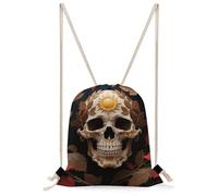 MUSM Sun Skull Decorated Drawstring Backpack for Women Men - 13.8"x19.7" Lightweight Cinch Bag Large Capacity Gym Drawstring Bag Aesthetic Sackpack Sports Backpack for Travel, Beach
