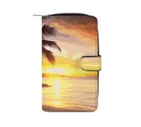 MUSM Sunrise Tropical Palm Tree Island Leather Wallet，Bifold Clutch Billfold，Large Capacity Luxury Wallets for Everyday Use