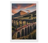 MUSM Sunset Over Elevated Bridge Diamond Art Kits for Adults, Round 5D Diamond Painting Kits for Beginners, DIY Full Drill Paint by Diamonds Dot Gem Art for Home Wall Decor 8"x12"